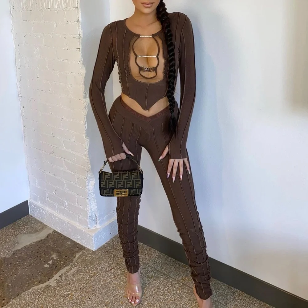 Mocha Brown Ribbed Set - Picture 2 of 3